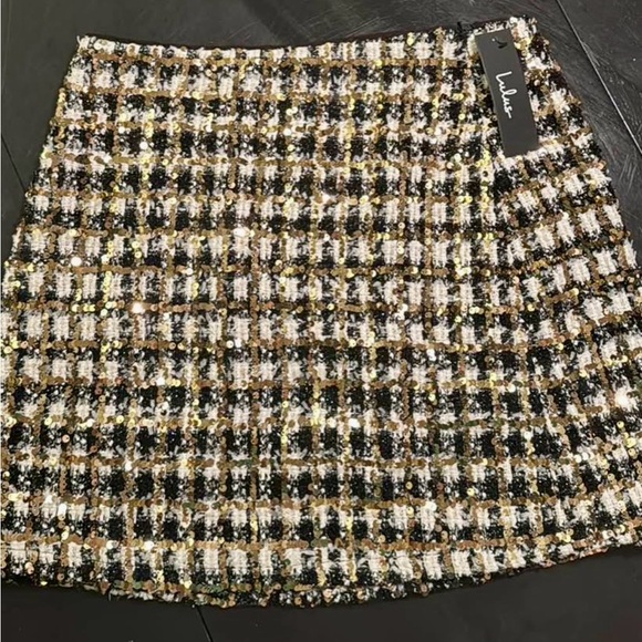 Lulus Dresses & Skirts - Lulu's Black, White & Brown Plaid Tweed Mini Skirt